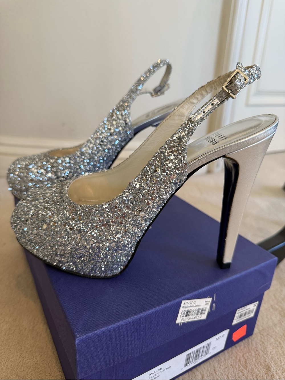 Silver Glitter Slingback High Heels